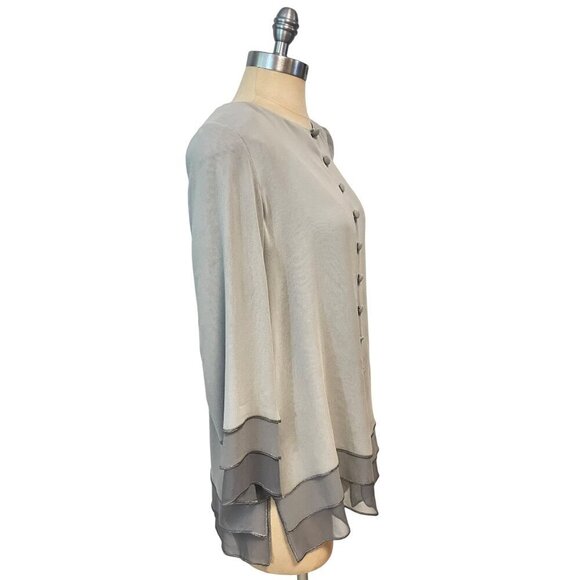 Paul Cormack New York Vintage Gray Silver Button front Silk Top Medium - Picture 2 of 4